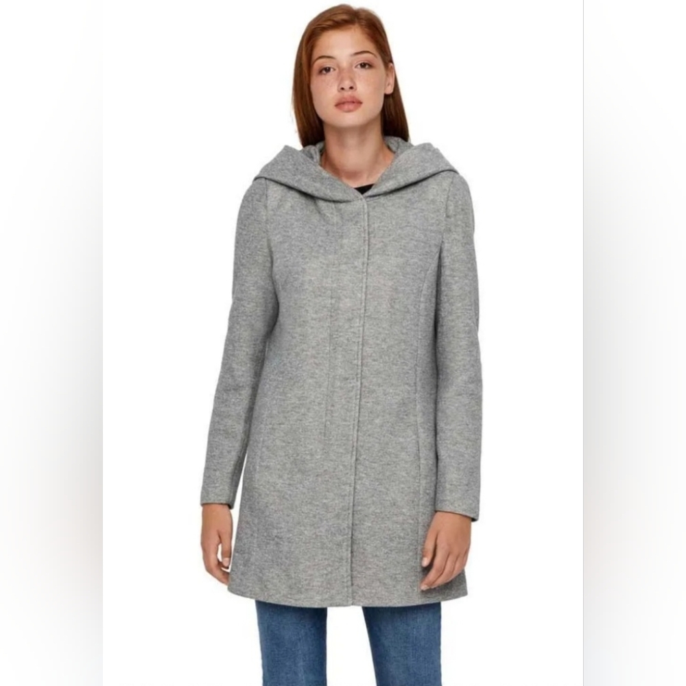 VERA MODA Women's Gray Hooded Transitional Jacket | Coat. Size Large (PTP 21")